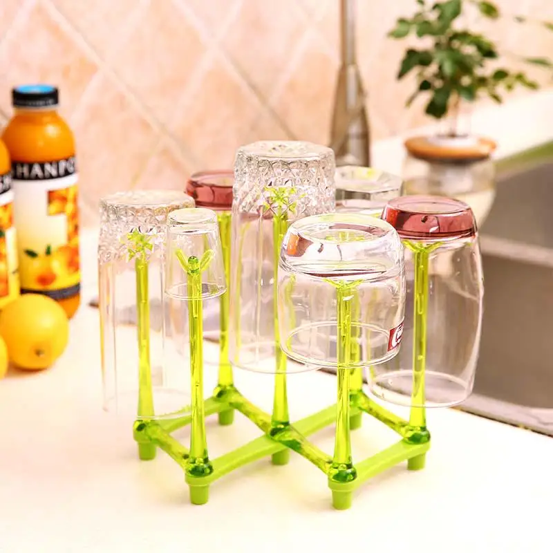 1 Pc Foldable Home Glass Cup Rack Water Mug Draining Drying Organizer Drain Holder Stand Seven Cups Home