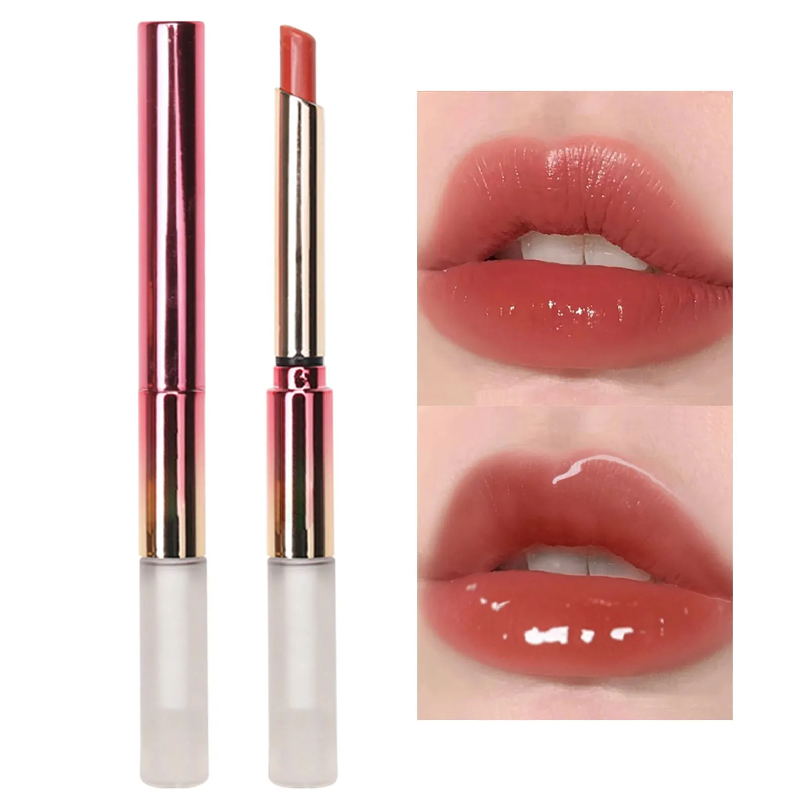 Plumping Lip Stain Set Lipstick Raincoat Double Head Lipstick Film Non Stick Cup Non Fading Beauty Makeup Clear Glitter Lipstick