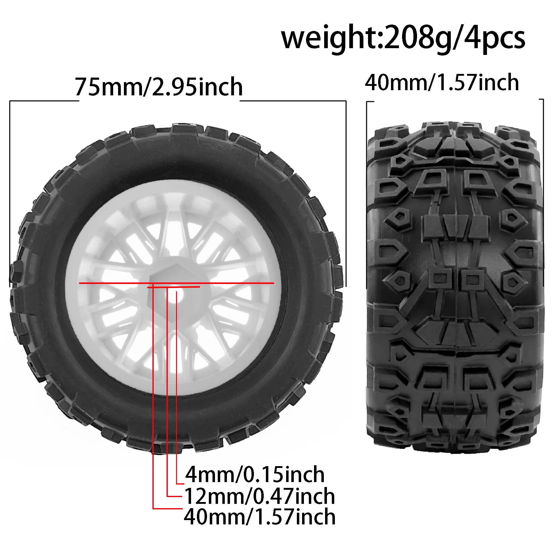 4-teilige Reifen für ARRMA 1/18 2S TYPHON GROM ARA2106 Little Typhoon Thunder God Wheel Rock Tire W215 Upgrade Off-Road RC-Autos