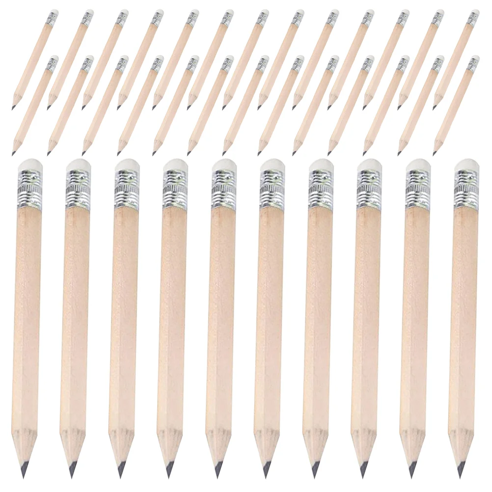 50 Pcs Writing Pencil Short Student Use Drafting Pre-sharpened Pencils Basswood Erasable