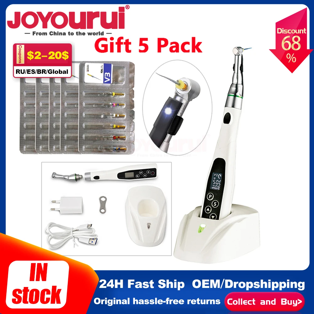 Dental Endo Motor Wireless 16:1 Reduction Contra Angle Endo Smart LED Light Endodontic Treatment 9 Preset Programma Files