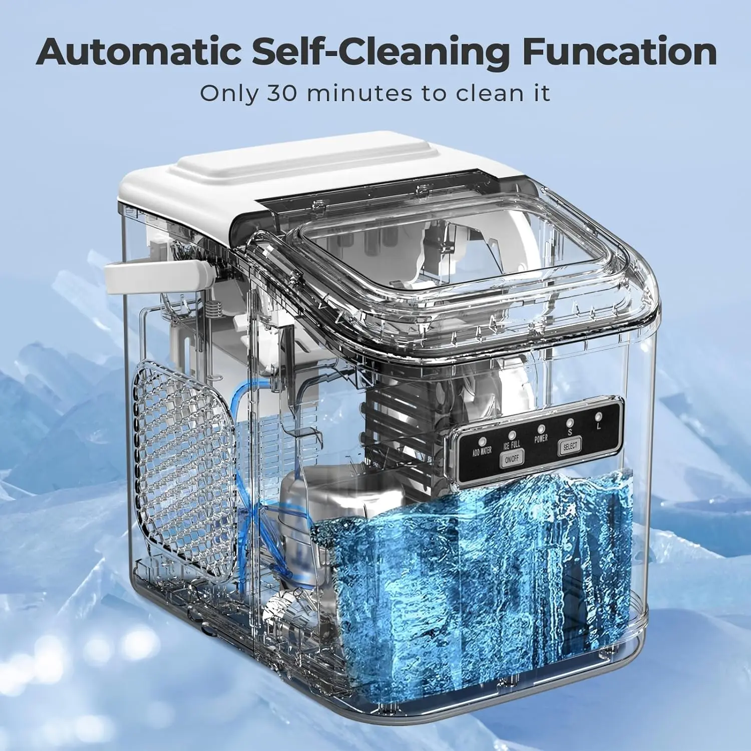 Столешница для льдогенератора, портативный самоочищающийся льдогенератор с совок для льда и корзиной, 9 кубиков в 6 минут, 26,5 фунтов/24 часа