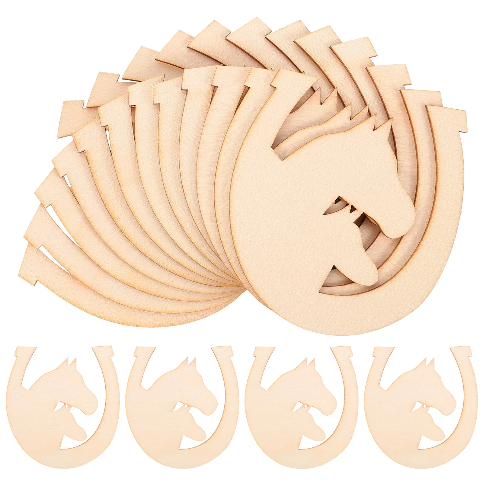 

48pcs DIY Pendant Horseshoe Cutouts Kids Painting Toy Unfinished Wood Slices Craft Kids Painting Toy Chips Home Decors