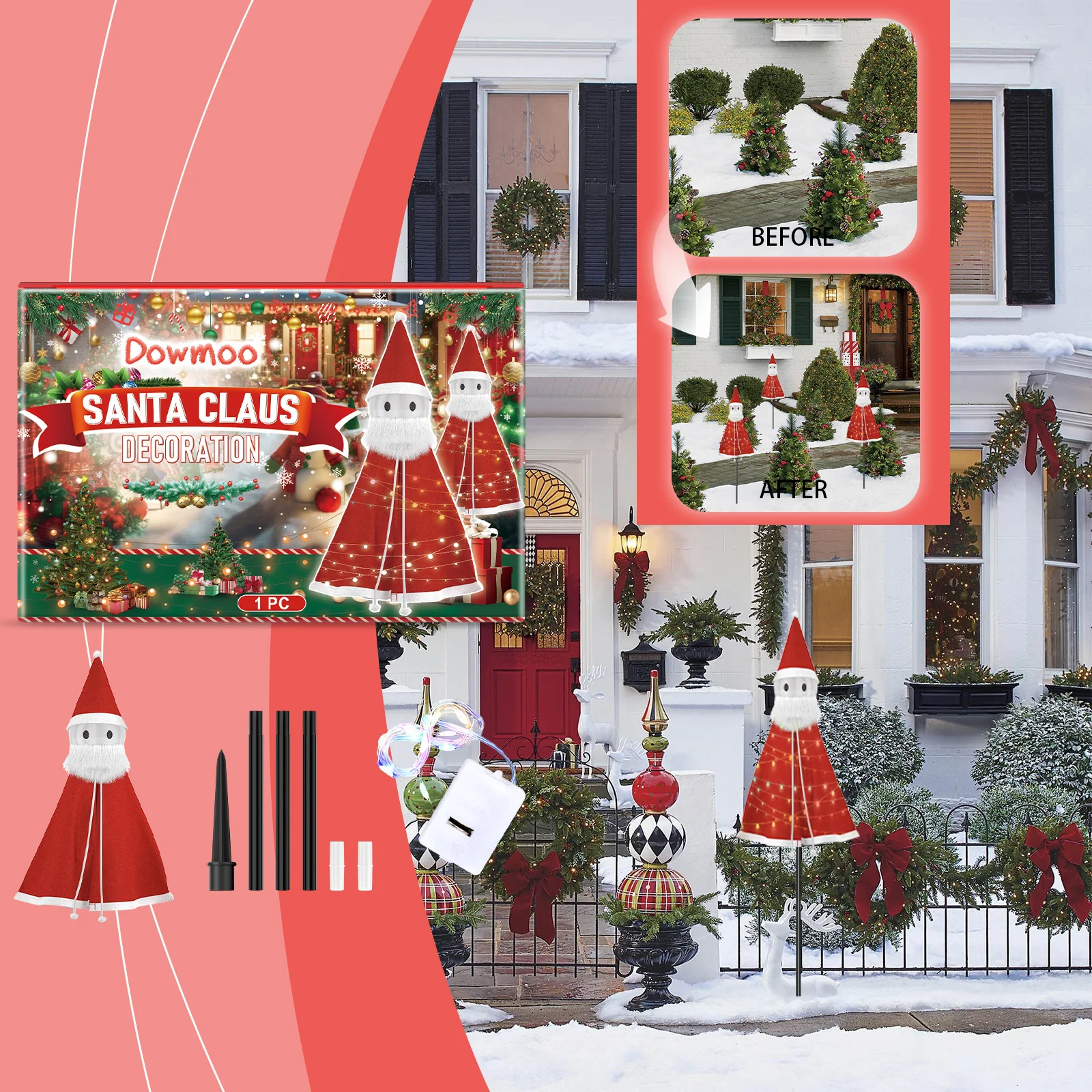 

DOWMOO Santa Claus Decoration Set Easy to Assemble Christmas Indoor&Outdoor Decor with Light String Christmas Clearance Sale