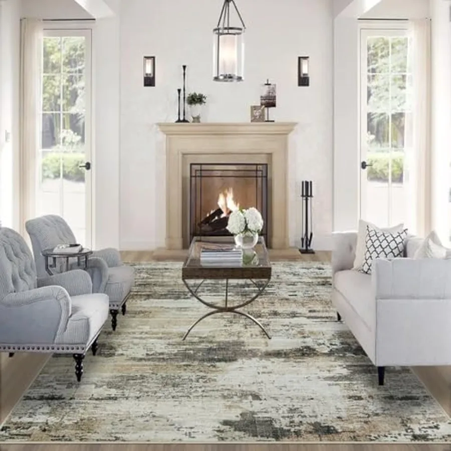 

10x14 Area Rugs for Living Room: Large Machine Washable Area Rug with Non Slip Backing Non Shedding Abstract Stain Resistant Ca
