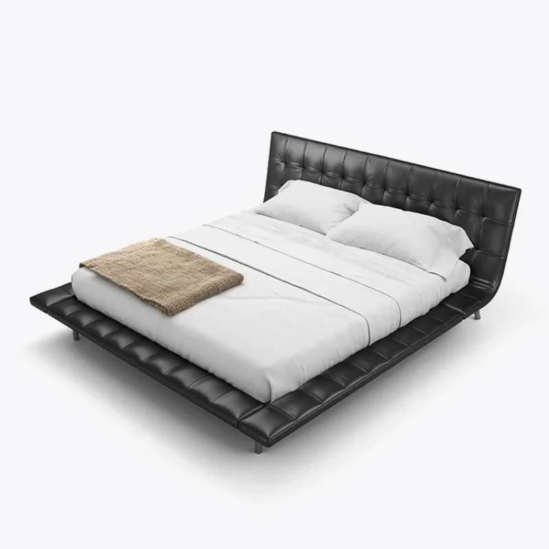 Leather bed, simple modern suspended double bed, home double bed
