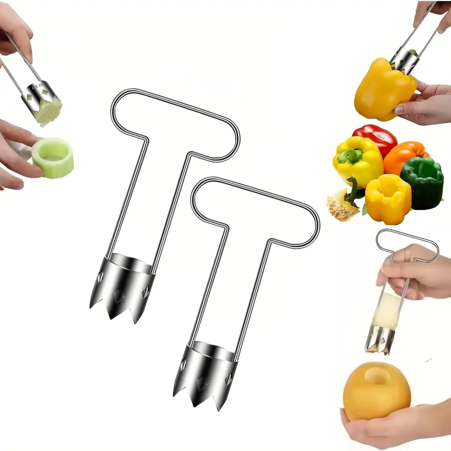 

Red Bell Pepper Seed Corer, Stainless Steel Fruite Corer, Apple Corer Tool, Kitchen Gadget for Removing Fruit Vegetable Cores