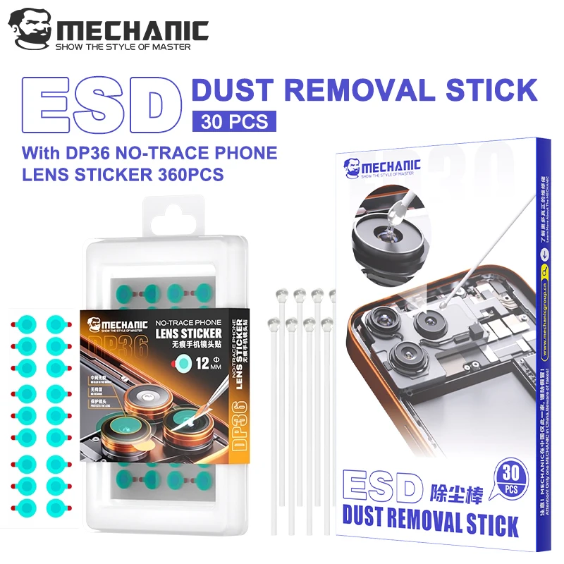 MECHANIC ED30 ESD Anti-Static Cleaning Swab Kit 30PCS with DP36 360PCS Dust Removal Stickers for Phone Camera Lens Repair