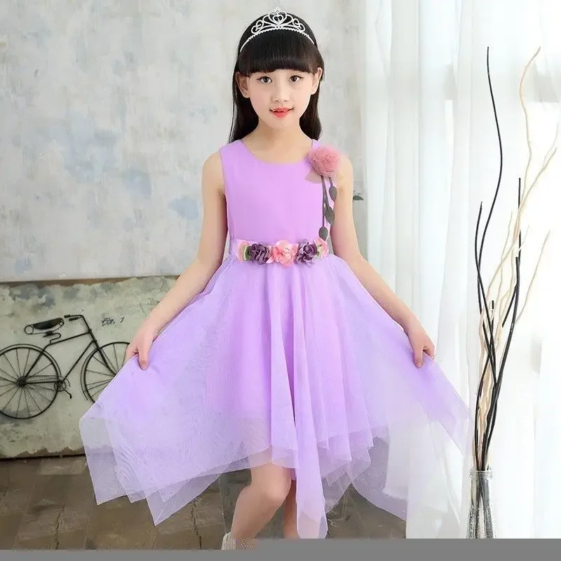 Summer Girls Dress Party Dresses Student Fashion Kids Casual Floral Irregular Teens Dress Parties Dress for Girls 5 Years Old 12