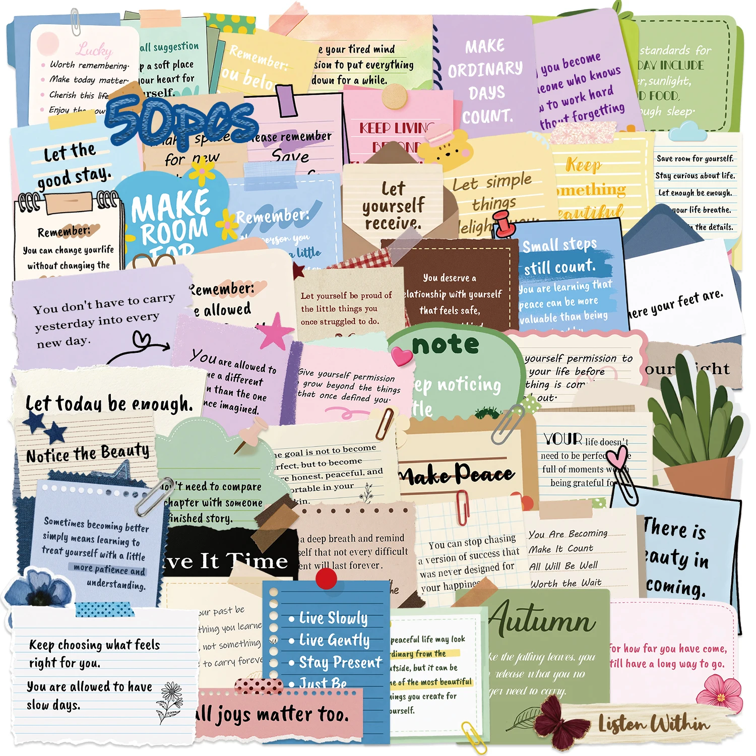50Pcs Eco-friendly Positive Affirmation Stickers, Inspirational Quote Paper Decals for Journal Scrapbook DIY