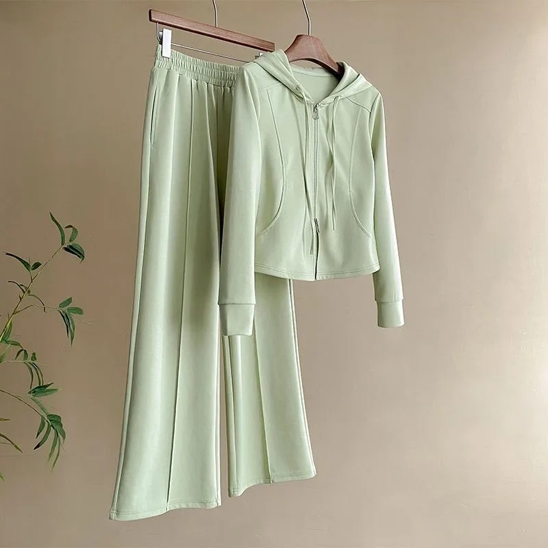 

Новинка 2025, роскошный модный женский спортивный комплект, корректирующий фигуру, молодежный свитшот с капюшоном, прямые брюки, комплект из двух предметов