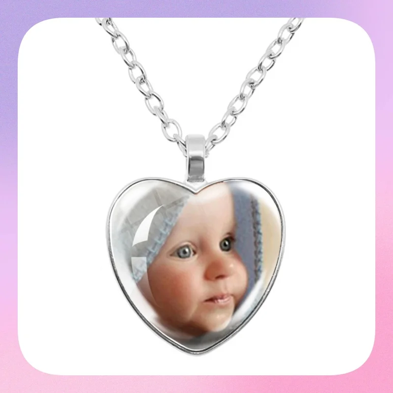 Custom Photo Personalized Mother,Father, Baby ,Family Photo 25mm Heart Necklace Pendant Souvenir For Your Beloved Family Member