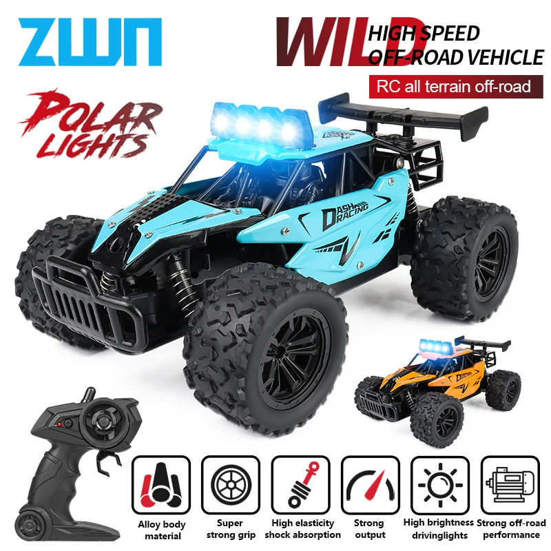 ZWN 1:16 20KM/H RC Car With LED Light 2.4G High Speed Off-Road Climbing 2WD Remote Control Car Toy Gifts for Boys Girls Kids