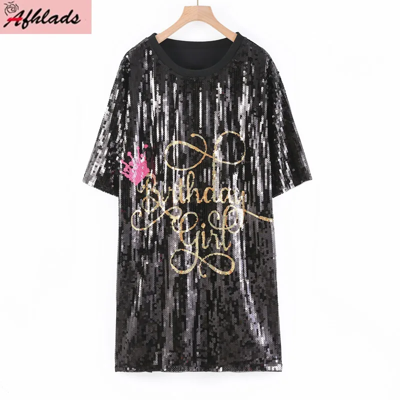 Runway Short Sleeve Letter Sequin Streetwear Loose Fashion T-Shirts Female Summer Hip Hop Night Club Tops Women's Clothing