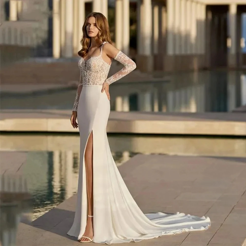 

Graceful Wedding Dresses Sexy Mermaid Side Slit Sleeveless Backless Bridal Gowns 2024 Satin Robes Luxury Vestidos De Novia 2024