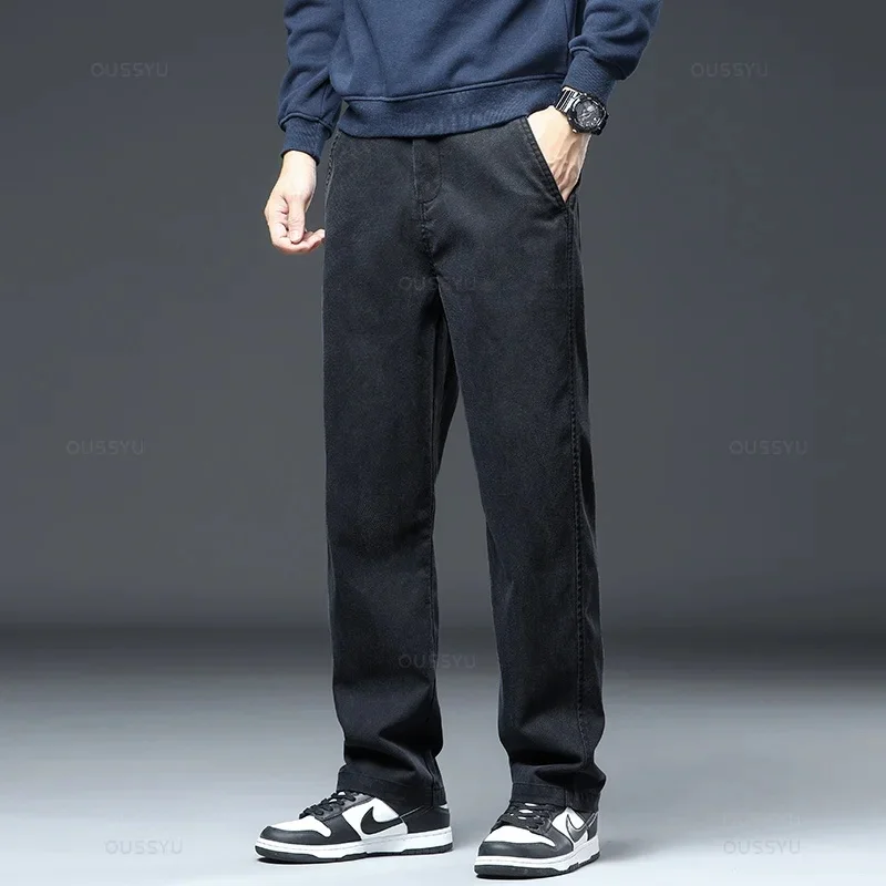 2025 New High Quality Soft Lyocell Fabric Jeans Men Elastic Waist Loose Straight Four Seasons Denim Trousers Male Plus Size 5XL