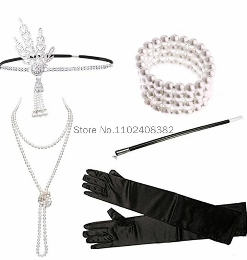 Vrouwen Cosplay 20S Rekwisieten Nieuwe Grote Gatsby 1920 Flapper Meisje Kostuum Jurk Accessoires Halloween Party Mode Set Accessoires