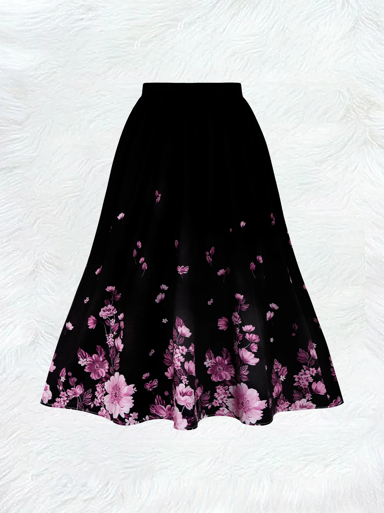 Printed Design Four Seasons Casual Style Pink Flower Pattern Printed Half Skirt
