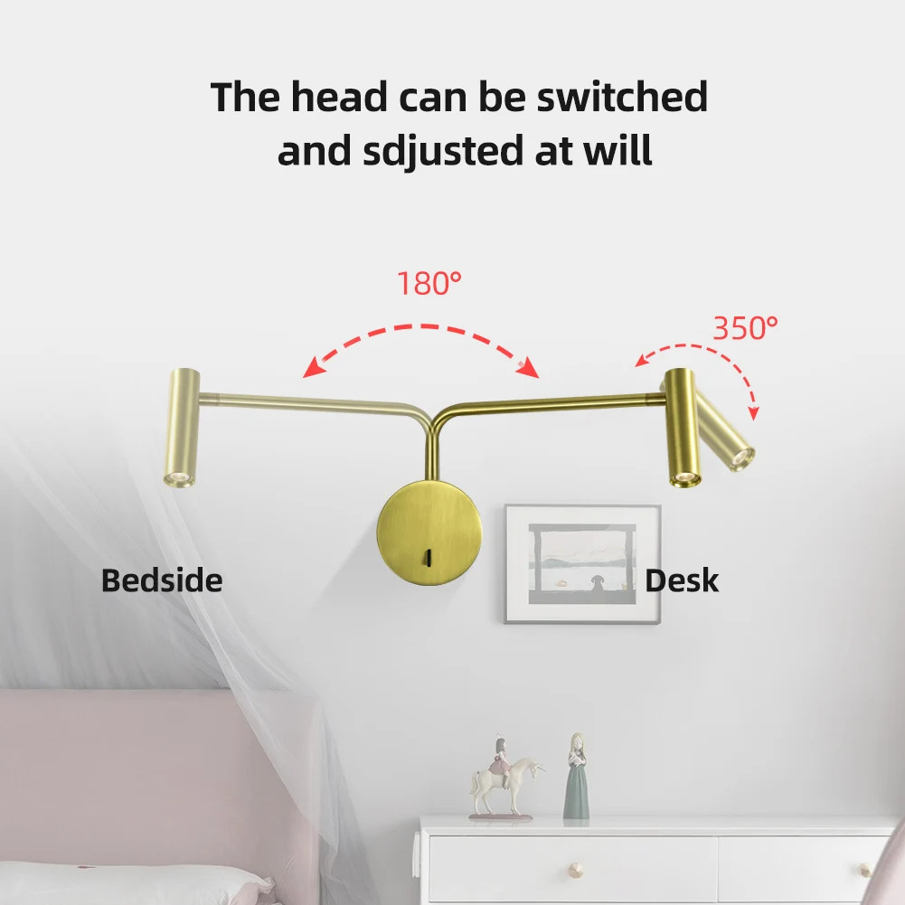 Imagem -05 - Luzes de Parede Led Modernas com Interruptor Lâmpadas de Parede Douradas Sala de Estar Iluminação Interior Candeeiro de Cabeceira para Quarto 9w