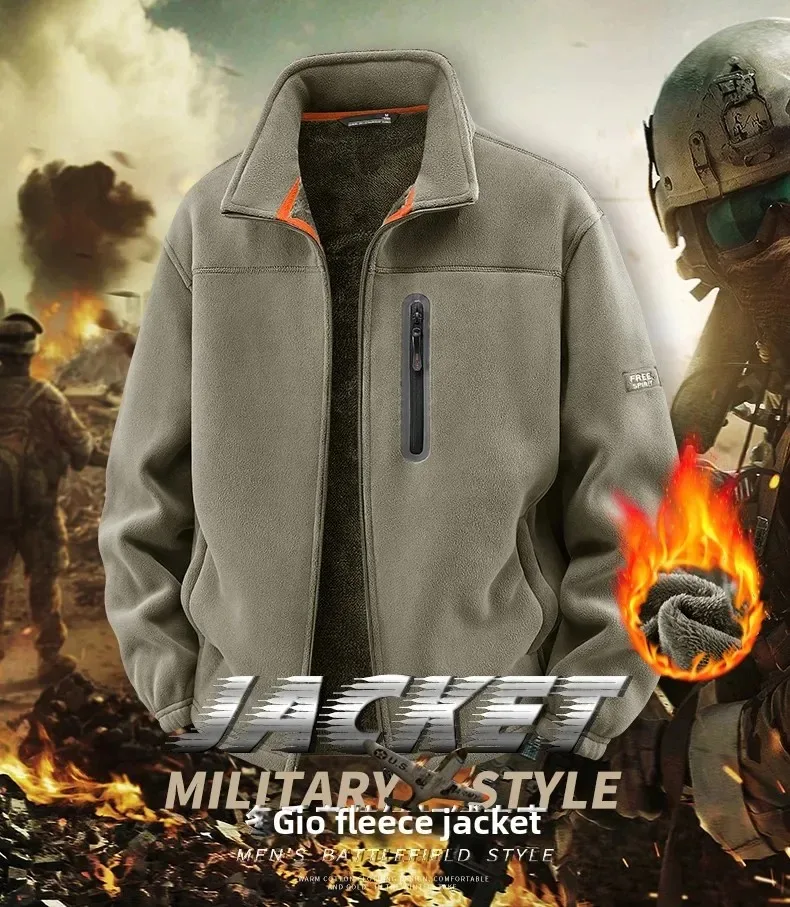 

Winter Warm Fleece Jacket Men Climbing Double Thickened Pocket Jacket Outdoor High Collar Windproof Ski Sweatshirt Coat Man Snow