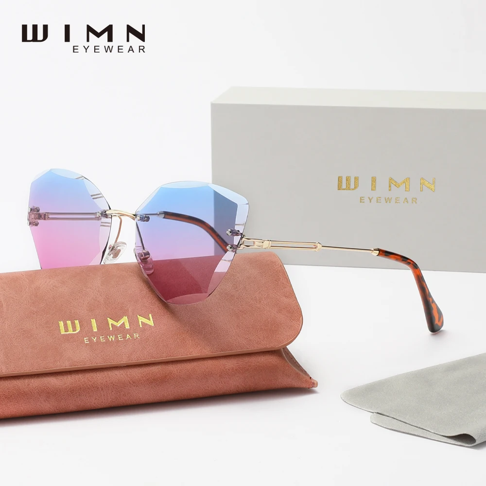 Genuine WIMN Design Rimless Sunglasses Women Gradient Driving Sun Glasses Clear Vintage Eyewear UV400 Accessories