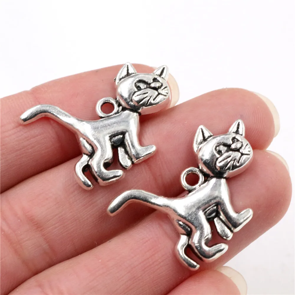 27x21mm 10pcs Antique Bronze and Antique Silver Plated Cat Handmade Charms Pendant:DIY for bracelet necklace