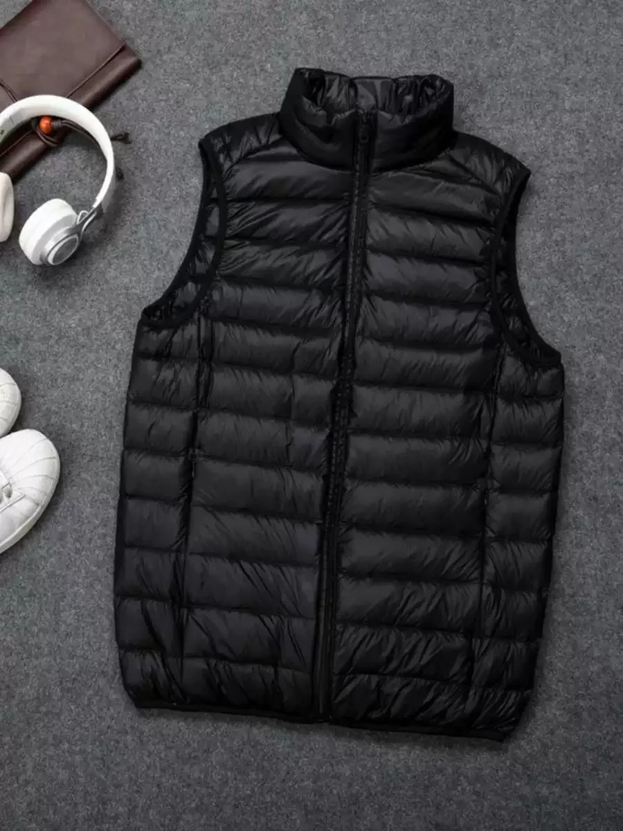 

Winter New Lightweight Fce Lined Men's Vest ort Spor Thiened Jaet Stand Fit Faion Urban Sle for Young Men