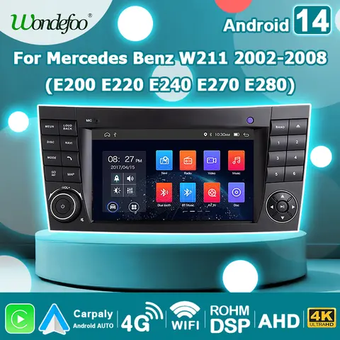 메르세데스 벤츠 E 클래스 W211, E200, E220, E300, E350, E240, E270, E280, CLS용, 안드로이드 14, 자동차 라디오, 블루투스, 2 DIN