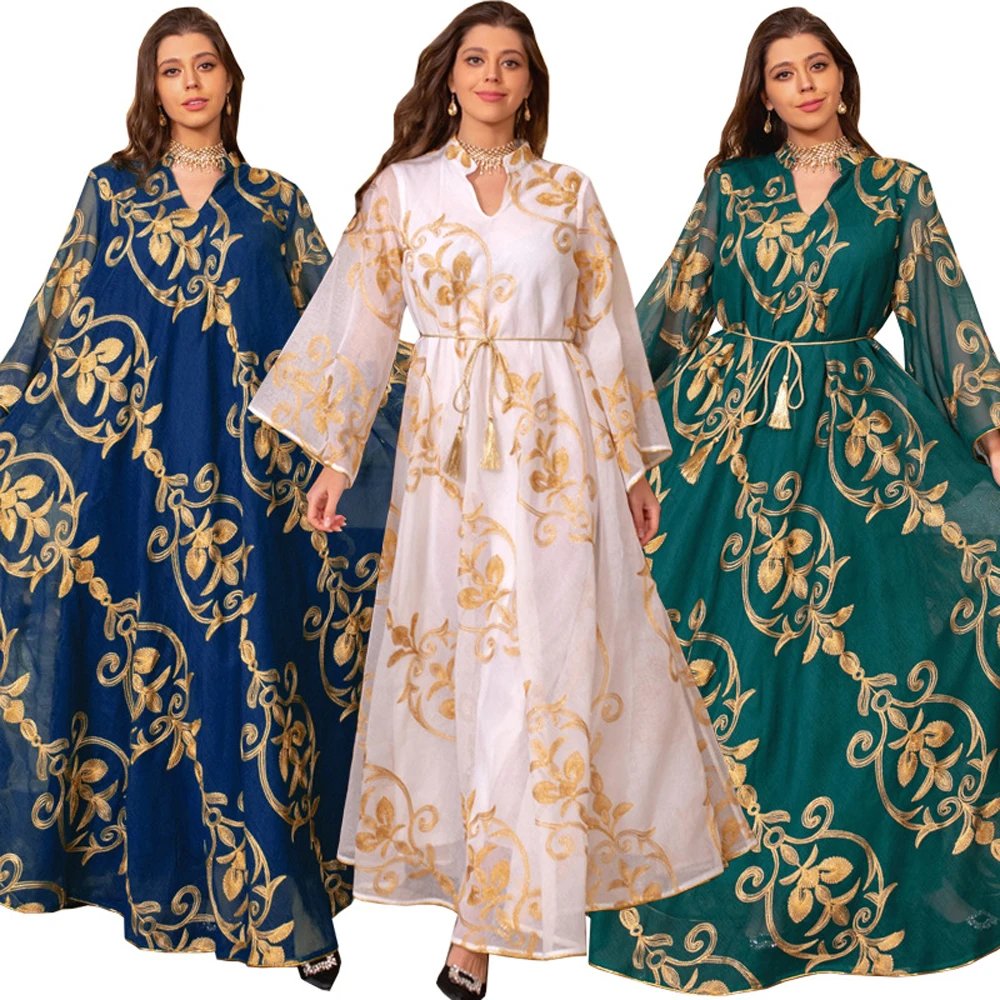 

Double-layered White Blue Green Long Dresses Dubai Arabic Clothes Women Ramadan Abaya 2025 New Maxi Dress Muslim Free Shipping