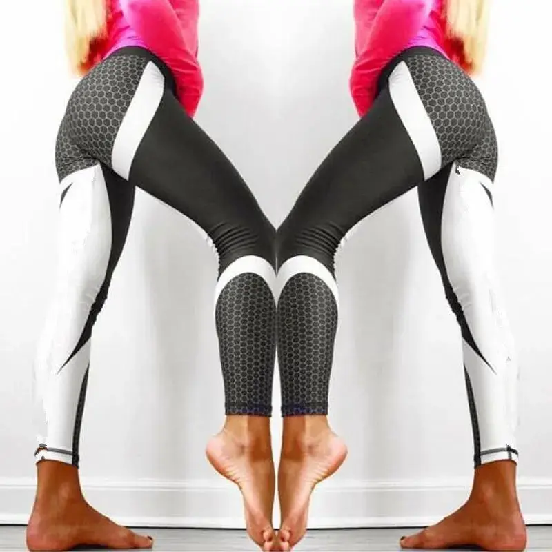 Fashion New Geometric Honeycomb Digital Printing Leggings High Waist High Elastic Ladies Tight-fitting Yoga Sweatpants