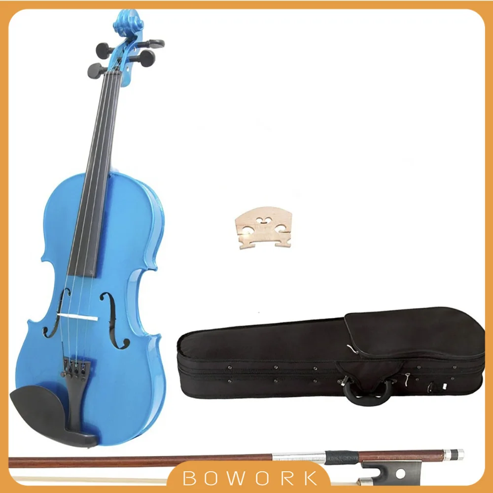 

BOWORK Full Size Violin Outfit Blue 4/4 Student Fiddle Maple Wood Acoustic Violin W/Case Bow For Beginner Learner Musical Gift