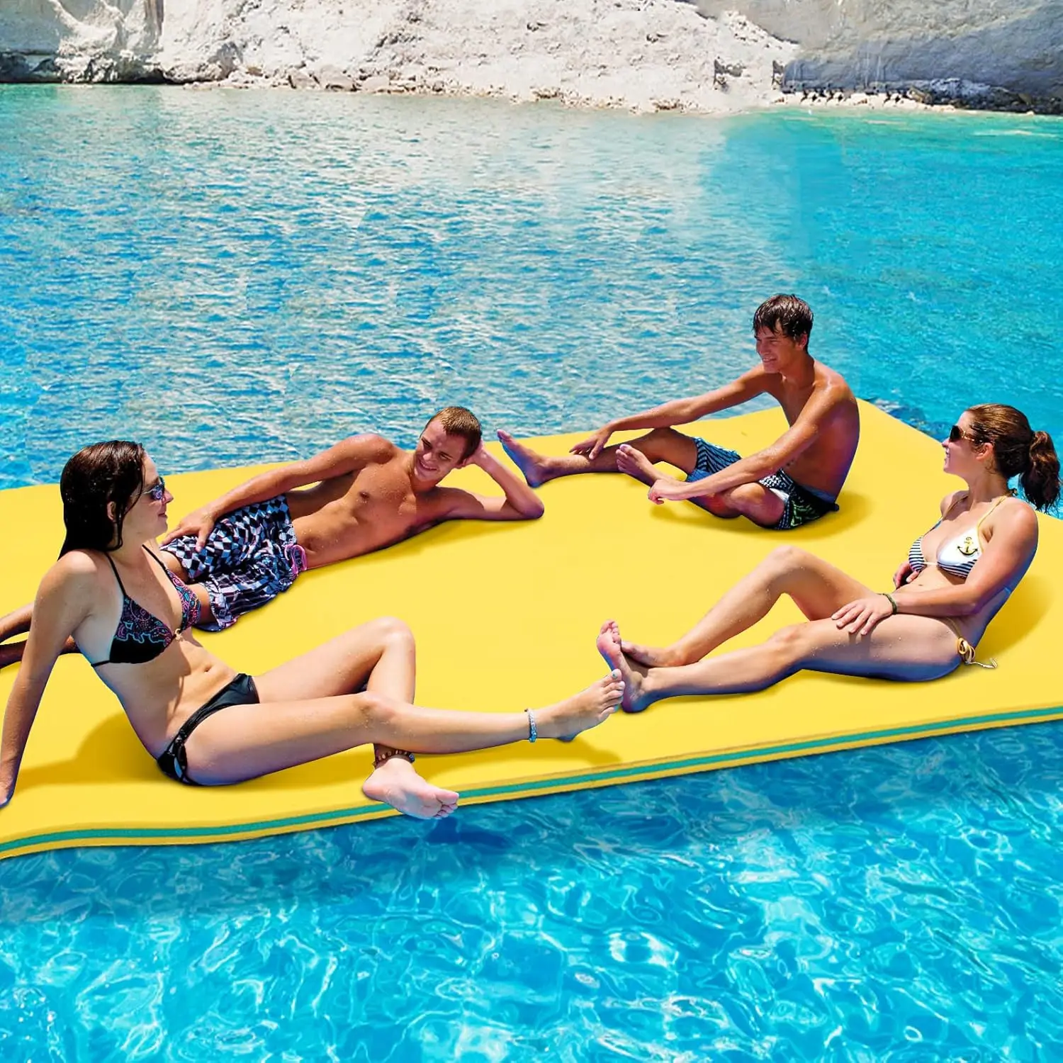 

6/9/12/18 Ft Floating Mat for Lake, Pool, Ocean - 3-Layer XPE Foam, Supports 1-9 Adults