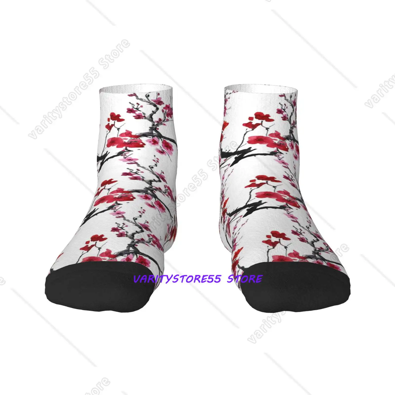 

Cherry Blossoms Pattern Crew SocksToe Seamed Ankle SocksCotton Cushioned Breathable Athletic Crew Sports Socks