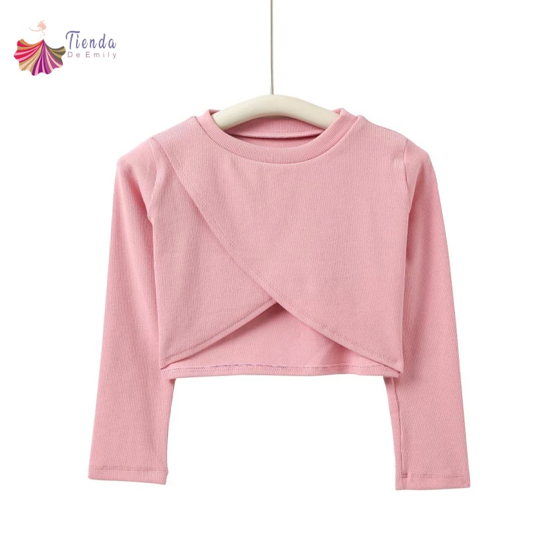 Sweter baletowy dla dziewczynek z długim rękawem Sweter do tańca dla dzieci Różowy rozgrzewka Crop Top do kostiumu gimnastycznego Leotard