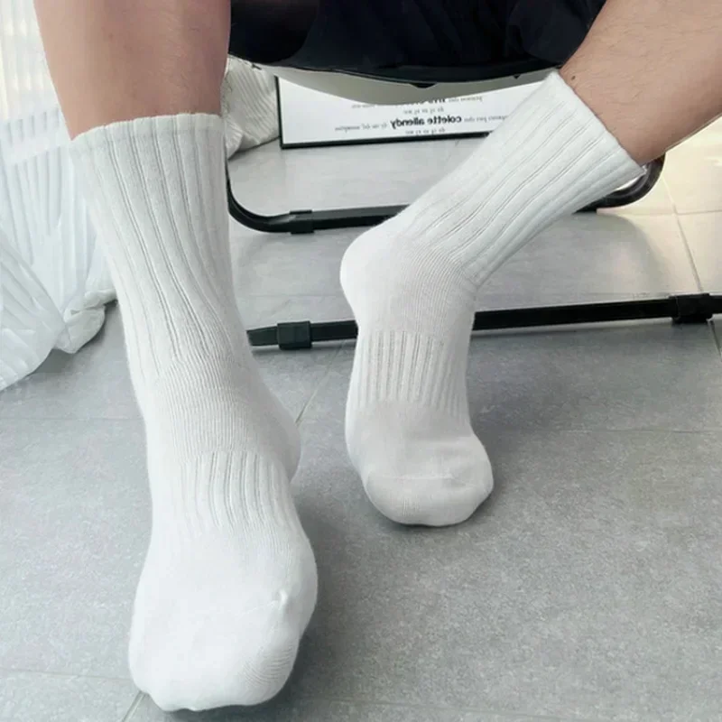 1/5pairs High Quality Black White Pure Color Cotton Unisex Sock Office Sport Business Anti-Bacterial Deodorant Men Long Socks