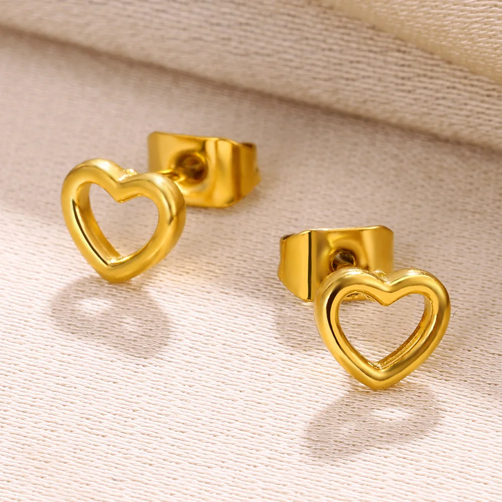 Stainless Steel Hearth Earring for Women Retro Gold Color Minimalist Stud Earring Aesthetic Piercing Ear Waterproof Jewelry BFF