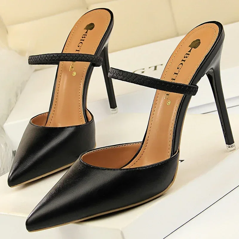 

Women 2024 Summer High Heels Slippers Pu Heeled Sandals Stiletto Ladies Shoes Fashion Female Shoes Pumps