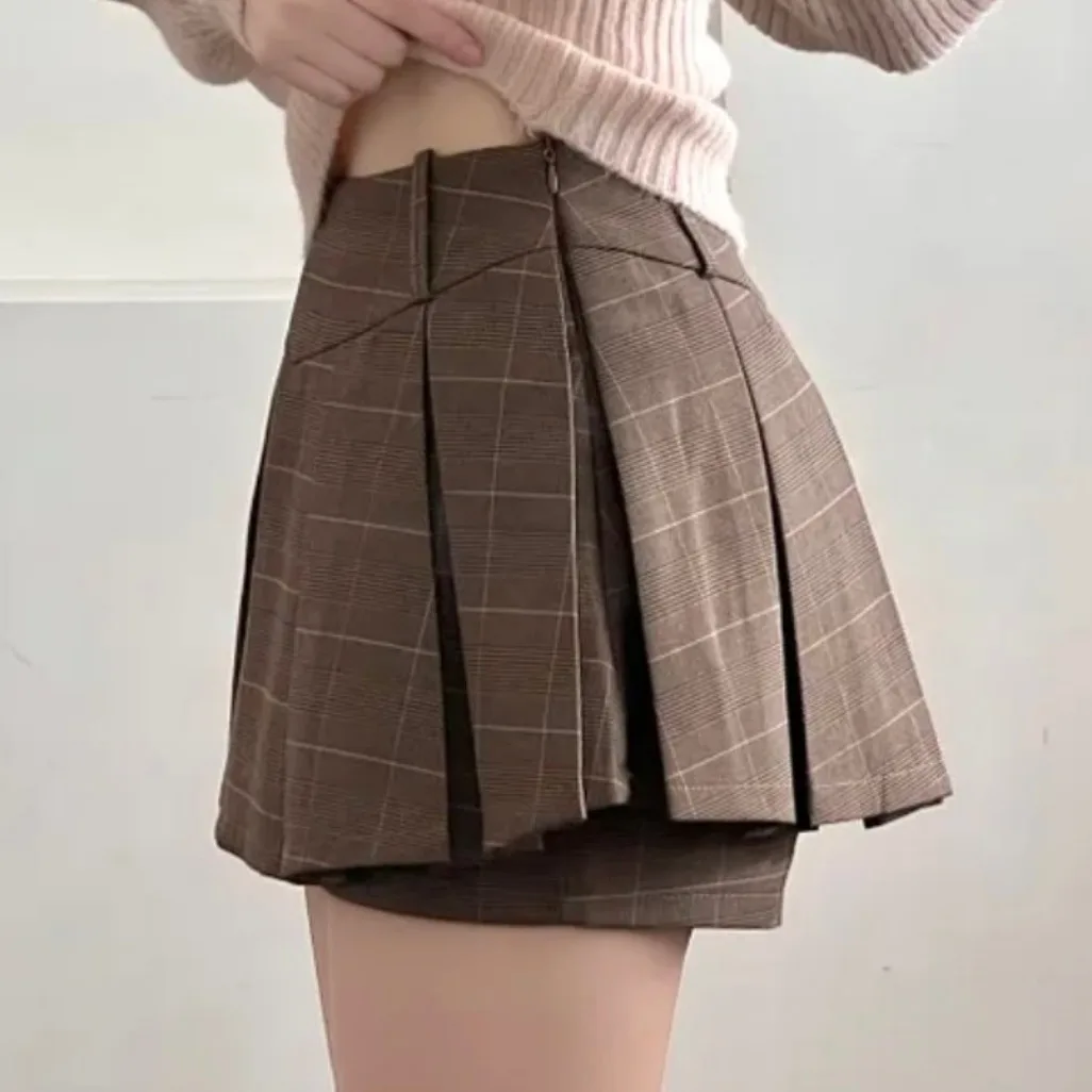 أنيقة عالية الخصر منقوشة ألف خط تنورة المرأة عالية الخصر مطوي تنورة كلية Sle التخسيس الصيف Faion تنورة غير رسمية #4