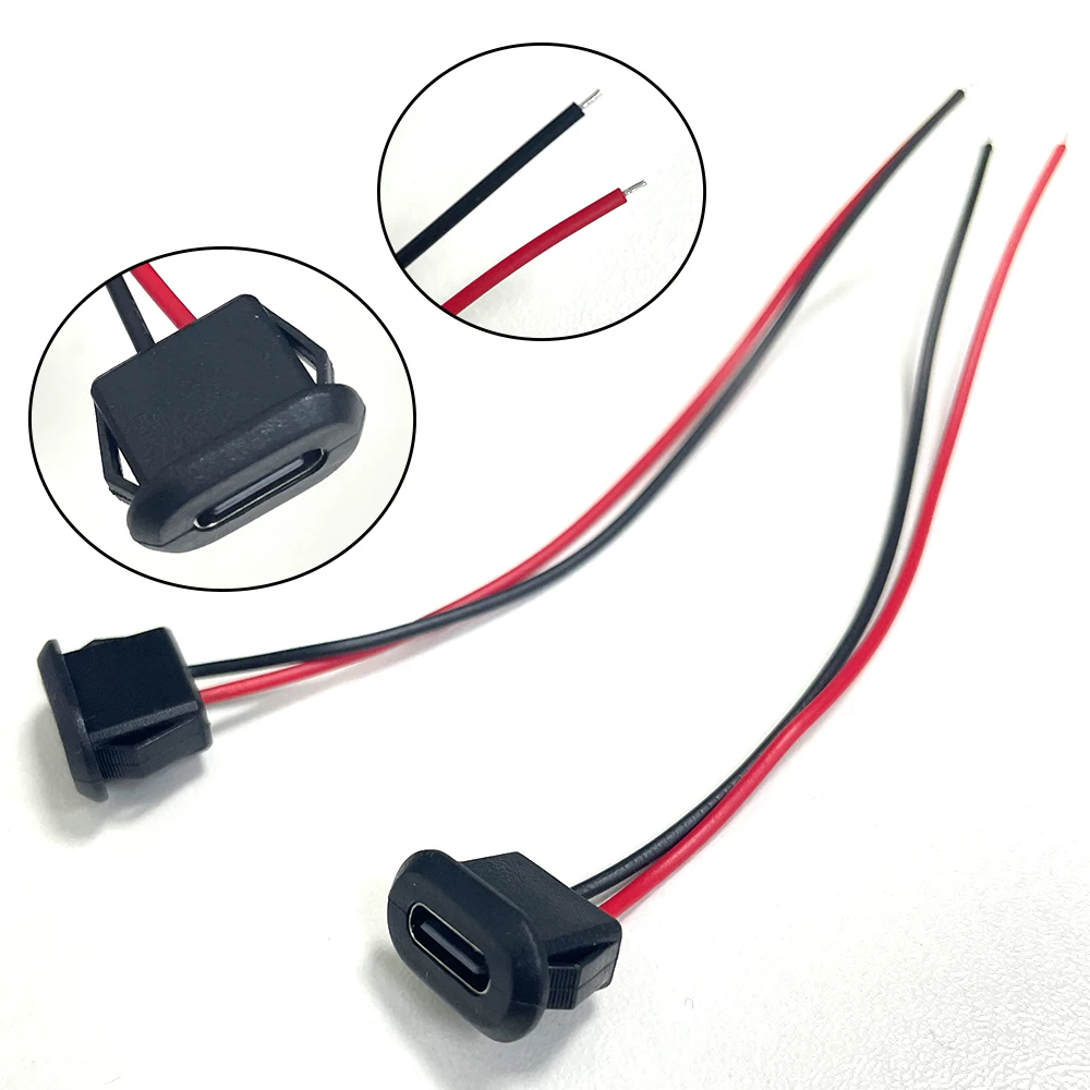 

10 шт., USB Type-C, 2-контактный разъем, разъем для зарядного устройства, овальная розетка, водонепроницаемая с проводом, быстрая зарядка