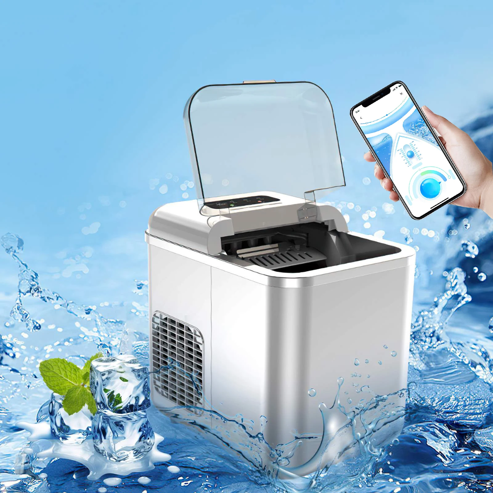 220V Electric Ice Maker  WiFi link APP Control Fully Automatic Manual Portable Ice Making Machine For Home Tea Shop Bar