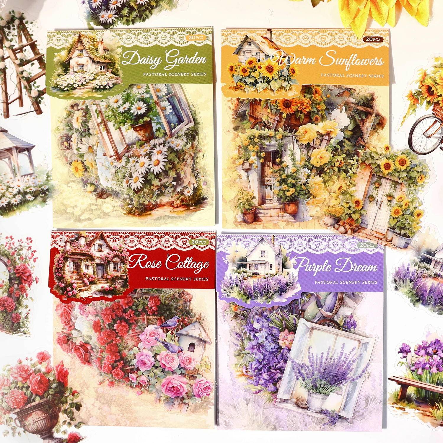 20pcs/pack rural scenery PET Stickers DIY Scrapbooking Decor Photo Album Creative Stationery Collage Materials Stickers