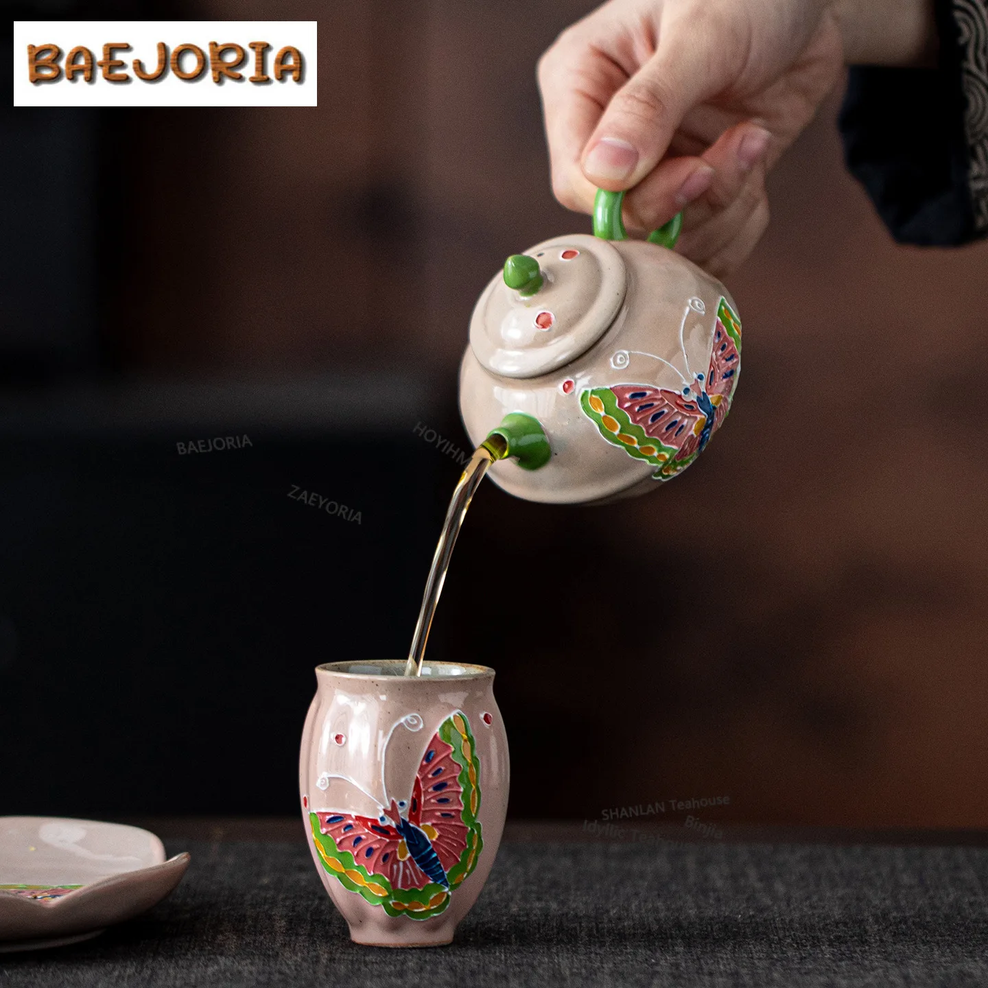 160ml Hand-painted Butterfly Round Teapot Traditional Tea Infuser Pot Tea Soaking Kettle With Ball Hole Tea Ceremony Ornaments