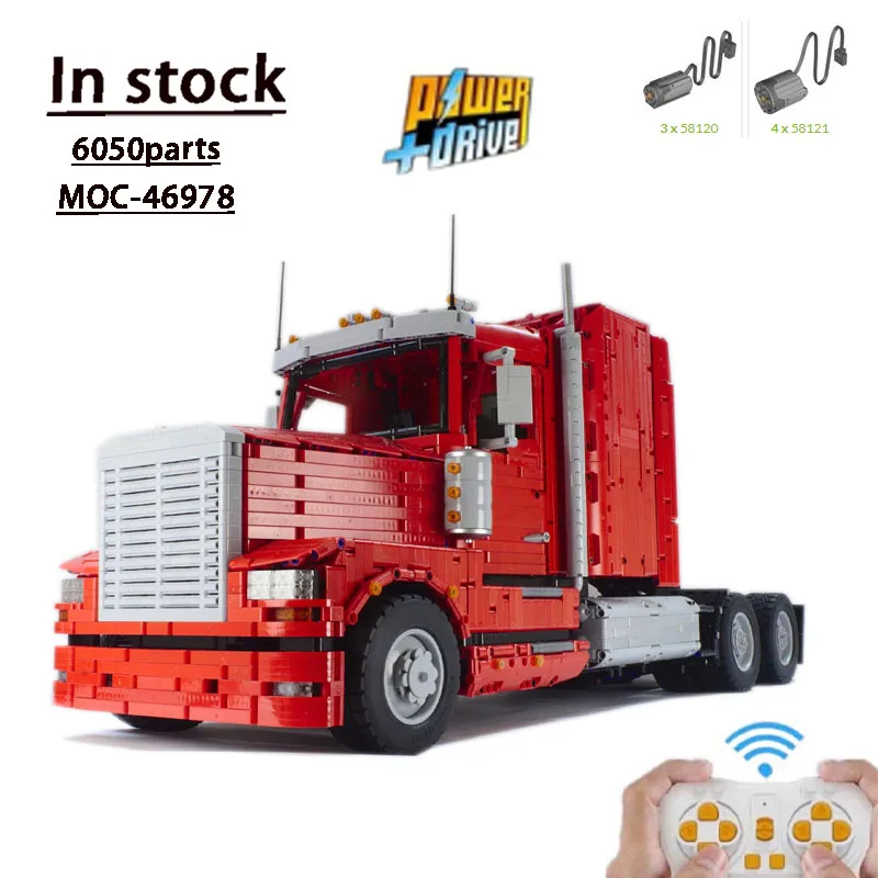 

MOC-46978 Red Electric RC Truck Semi Truck Assembly Splicing Building Block Model 6050 Building Block Parts Kids BirthdayToyGift