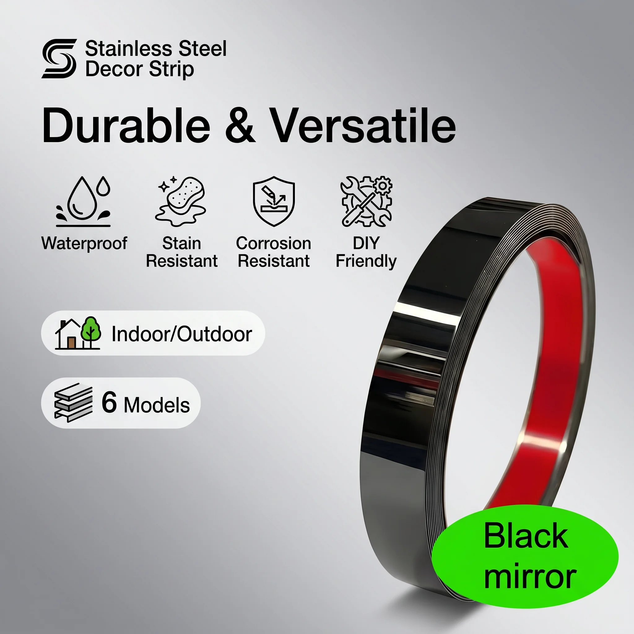 Stainless Steel Mirror/Brushed Finish Metal Wall Stickers, DIY Cuttable Self-Adhesive, Suitable for Door, Window, and Ceiling