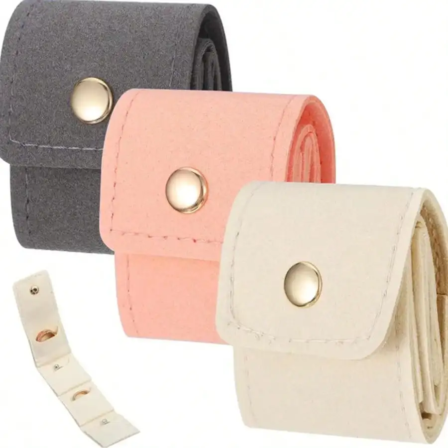 1Pc Minimalist Microfiber Leather Jewelry Roll, Foldable Portable Jewelry Pouch, Compact Scratch Resistant Storage Bag with Dividers & Snap Button for Rings Earrings Necklaces, Women Travel Commute Holiday Gift