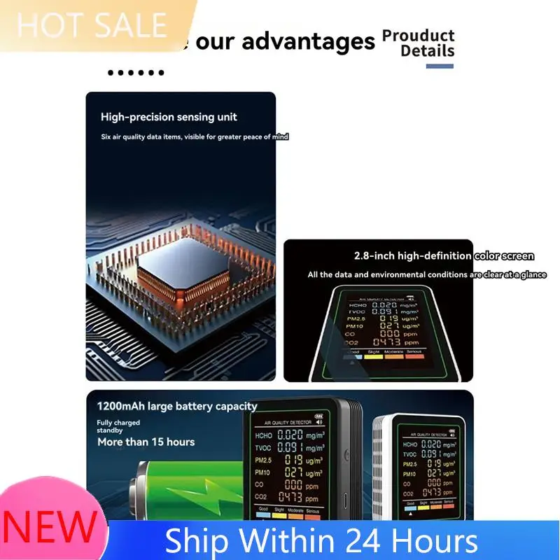 ~【В наличии】MT07CO 6-в-1 монитор качества воздуха в помещении портативный тестер PM2.5 PM10 бытовой монитор качества воздуха CO CO2 TVOC HCHO