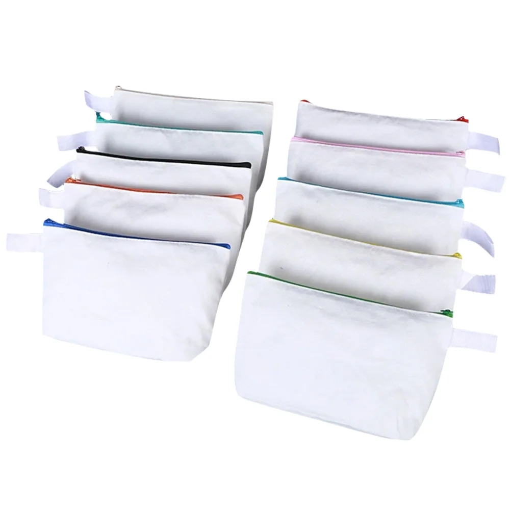 

10pcs Canvas Pencil Bag Cotton Travel Makeup Pouch Zipper Cosmetics Bulk Pen Bag Durable Sturdy Organizer Student Supplies