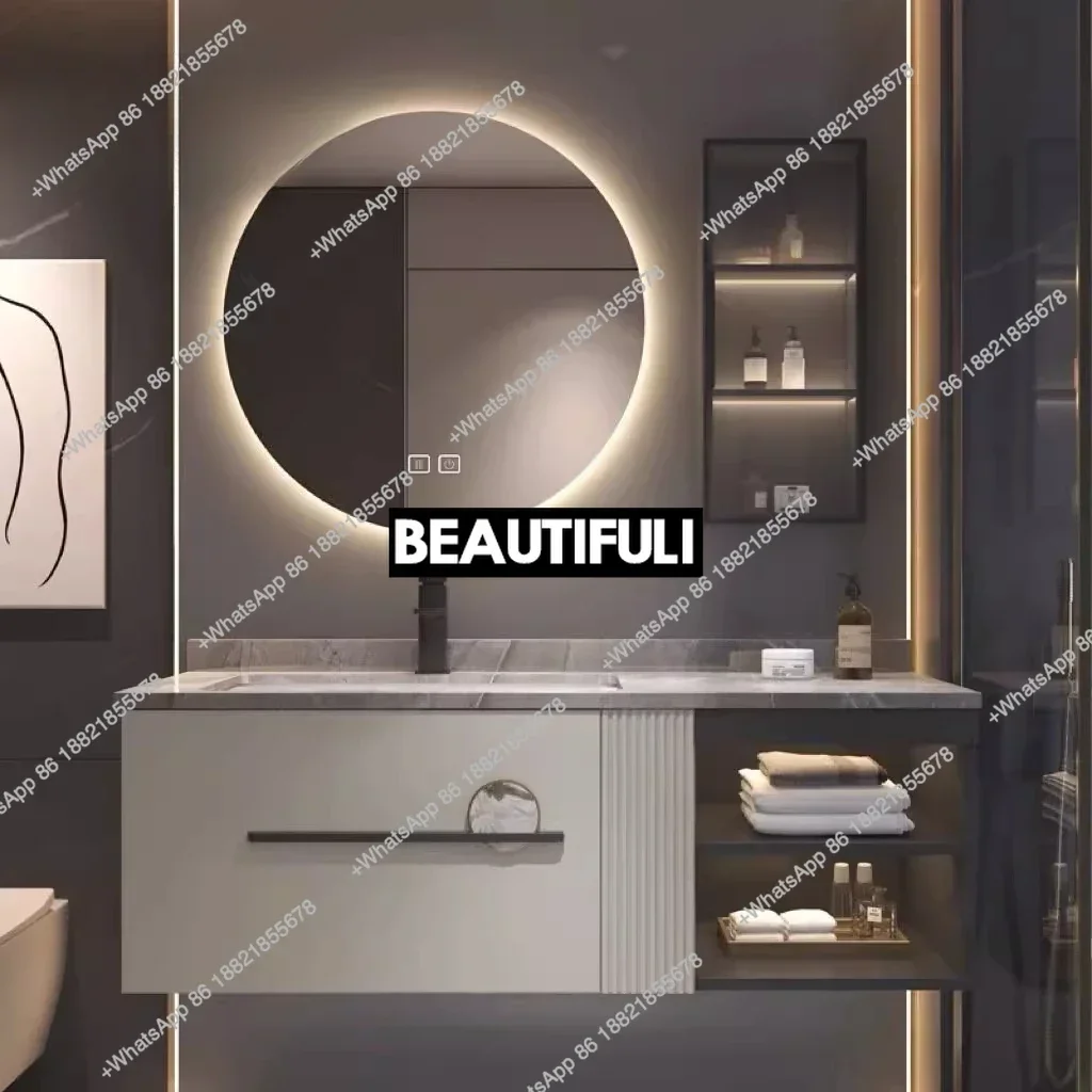 Z136Light luxury rock slab bathroom cabinet combination oak solid wood smart bathroom bathroom cabinet