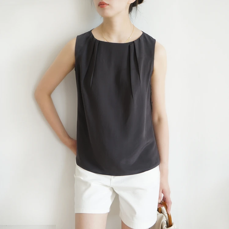 Limited Time Offer 00%  Silk Svel round Ne Vest Summer Outerwear Women's Premium Silk Straight Cut Top BX009