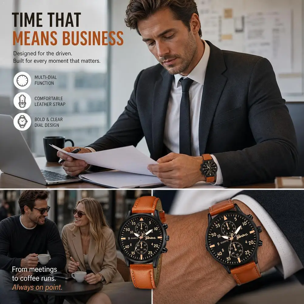 Fashion Mens Sports Watches Business Trend Versatile Retro Classic Round Dial Quartz Watch Set As A Holiday Gift For Him